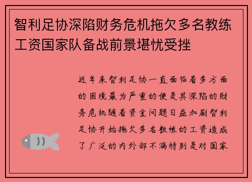 智利足协深陷财务危机拖欠多名教练工资国家队备战前景堪忧受挫